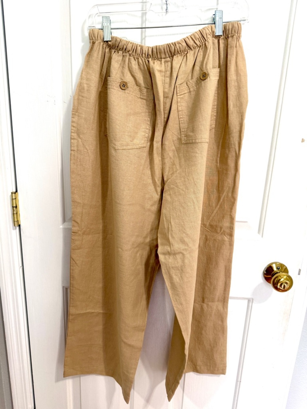 ellos Cropped Drawstring Linen-Rayon Blend Pants in Tan - Picture 3 of 5